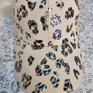 Foil Leopard Print Cap Criss Cross Ponytail with Metallic Accents